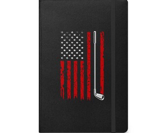 USA flag & golf club Hardcover bound notebook