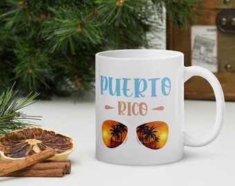 Puerto Rico & Sunglasses White glossy mug