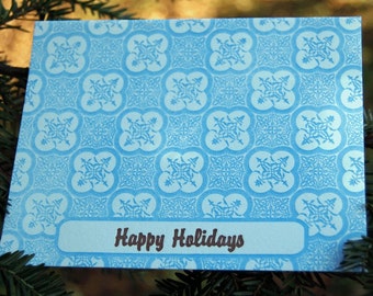 Happy Holidays Blue- letterpress, folded cards, SET of 6