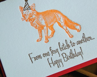 Foxy Birthday- Letterpress greeting card, single