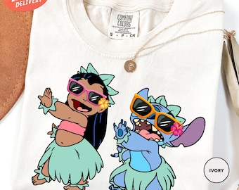 Comfort Colors Lilo And Stitch Dancing Hawaii Aloha Shirt, Disney Summer Shirt, Disneyland Shirt, Disney Family Vacation Shirt, Disney Beach
