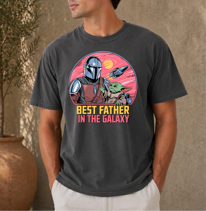 Best Father In The Galaxy Shirt, The Mandalorian Grogu Baby Yoda Tee, Star Wars Dad T-shirt, Father's Day Gift, Galaxy's Edge Trip image 2
