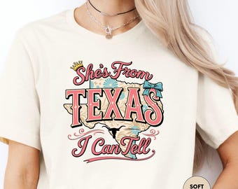 She's From Texas I Can Tell T-Shirt, Retro Texas Map Graphic Tee, Cute Southern Girl Shirt, Texas T-Shirts, Western Boho Aesthetic Shirt