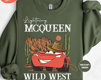 Lightning Mcqueen Wild West Sweatshirt, Disney Cars Crewneck, Disney Pixar Car Birthday Gift, Disney Cars Movie Shirt, Western Sweatshirt