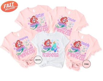 Custom Little Mermaid Birthday Shirt, Ariel Birthday Shirt, Disney Princess Shirt, Disney Princess Group Shirts, Family Matching Shirt