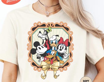 Retro Mickey en vrienden Coquette Mirror-shirt, Disney-shirt familievakantie, Disneyland Trip-shirt, Disneyworld-shirt, Disney 2026-shirt