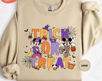 Trick Or Treat Sweatshirt, Disney Halloween Sweatshirt, Mickey And Minnie Halloween Crewneck, Spooky Season Sweater, Halloween Costume