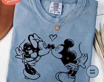 Comfort Colors Mickey And Minnie Kiss Shirt, Disney Couple Shirt, Couple Matching Shirt, Disneyland Trip Shirt, Disney Family Shirt