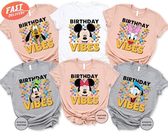 Disney Retro 90s Mickey And Friends Birthday Vibes Shirt, Cute Minnie Donald Daisy Tee, Disneyland Magic Kingdom Family Vacation 2026 Trip