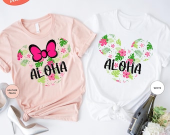 Mickey Minnie Aloha Shirt, Disney Summer Couple Shirt, Disneyland Family Trip Matching Shirt, Disney Hawaii Aloha Shirt, Disney Vacation Tee