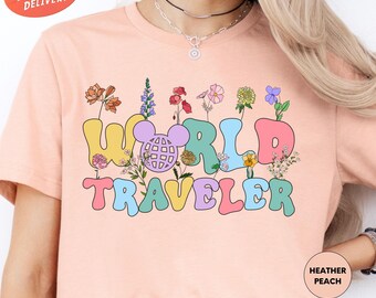 Disney Epcot Floral World Traveler Shirt, Disney Epcot World Traveler Tee, Disney Trip Matching T-Shirts, Epcot Mickey Shirt