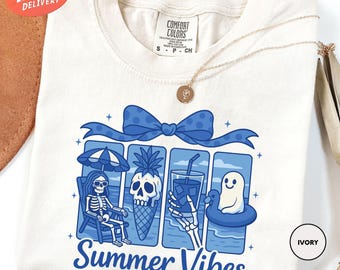 Comfort Colors Summer Halloween Shirt, Summer Vibes Shirt, Summerween Shirt, Funny Skeleton Shirt, Summer Ghost Shirt, Spooky Season Tee