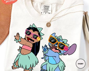 Comfort Colors Lilo And Stitch Dancing Hawaii Aloha Shirt, Disney Summer Shirt, Disneyland Shirt, Disney Family Vacation Shirt, Disney Beach