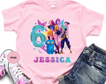 Chemise d'anniversaire personnalisée Kpop Huntrix, T-shirt Zoey Rumi Mira, t-shirt d'anniversaire personnalisé Kpop Demon Hunter, chemise cadeau fan Huntrix