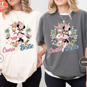 Comfortkleuren Disney Cruisin With My Bestie-shirt, Minnie Daisy zomershirt, cruiseshirt meisjes, Disney zomervakantieshirt, cruise-T-shirt