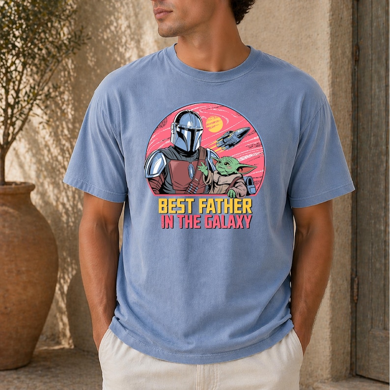 Best Father In The Galaxy Shirt, The Mandalorian Grogu Baby Yoda Tee, Star Wars Dad T-shirt, Father's Day Gift, Galaxy's Edge Trip image 1