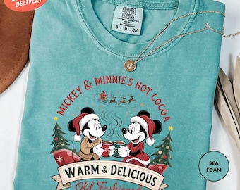 Comfort Colors Retro Disney Hot Cocoa Christmas Shirt, Vintage Mickey Minnie Hot Cocoa Shirt, Disney Holiday Shirt, Disney Christmas Shirt