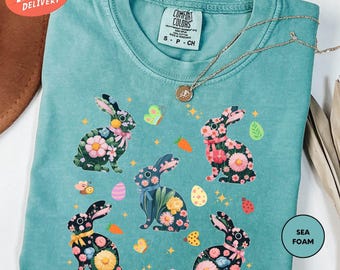 Chemise florale lapin de Pâques Comfort Colors, Chemise florale lapin, Chemise Pâques rétro, Chemise lapin coquette avec nœud, Chemise lapin de Pâques, T-shirt de Pâques