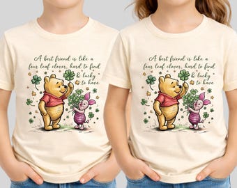 Funny Pooh And Piglet Lucky Shamrock T-Shirt, Disney Winnie the Pooh And Friends Shirt, Disney St Patrick's Day Tee, Disney Bestie Oufit