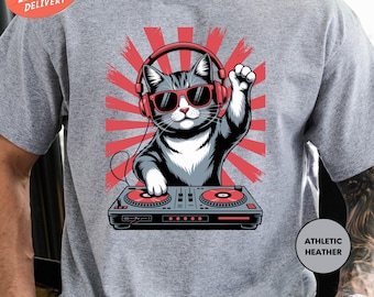 Funny DJ Cat Shirt, Cat With Headphones Shirt, Cat Lover Gift, Cat Graphic Shirt, Cool Cat Shirt, DJ Cat Kitty Shirt, DJ Gift, Cat Shirt