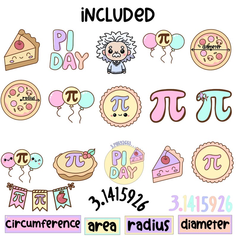 Pi Day Clipart - Math Clipart Color and B&W PNG | Pastel Kawaii - Etsy