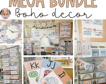 MEGA Classroom Decor Bundle - Boho Neutral | Boho Rainbow Decor | Calm Color Cozy Decor