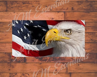 Personalisierte Amerikanische Flagge und Adler Marine Veteran Aluminium Lizenz Made in the USA