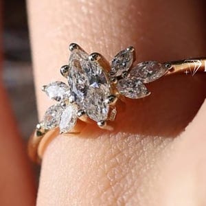 Marquise Cut Diamond Engagement Ring for Women, IGI Certified Lab Grown Diamond - Ring for Proposal - Marquise Cluster Anniversary Gifts.
