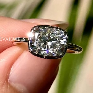 2.00 CT Bezel Set Cushion Cut Moissanite Engagement Ring, Cushion Cut Solitaire Wedding Ring, Minimalist Modern Cushion Cut Anniversary Ring
