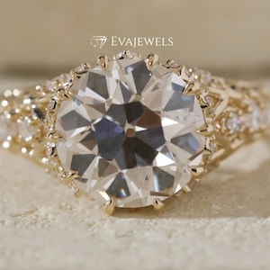 Vintage 4.00 CT Round Old European Cut Wedding Ring, Antique Art Deco Round OEC Colorless Moissanite Engagement Ring With Milgrain Setting.