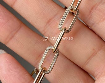 Link Chain Bracelet For Her - 14k Gold Paperclip Chain Bracelet - Dainty Paper Clip Chain Bracelet -Gold Paper Clip Chain Bracelet For Women