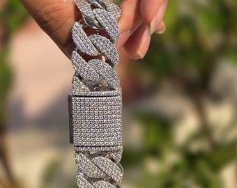 20MM Cuban Bracelet, Iced Out Bracelet For Men, Moissanite Cuban Bracelet, Colorless Moissanite Hip Hop Bracelet, 925 Sterling Silver Gift.