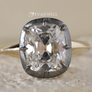 14k Solid Yellow Gold 14*11 MM Cushion Old Mine Cut Moissanite Solitaire Engagement Ring, Cushion Old Mine Cut Moissanite Anniversary Gift.