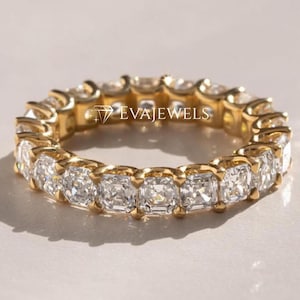 Elegant 3.00MM Asscher Cut Moissanite Eternity Wedding Band, Classic Prong Set Asscher Cut Moissanite Full Eternity Matching Engagement Band