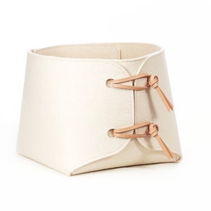 Felt Storage Bin with Leather Walk in Closet Storage White Eco Friendly Materials