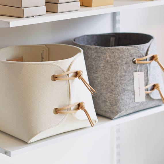 Fabric bin Large toy storage bin with leather straps big Etsy