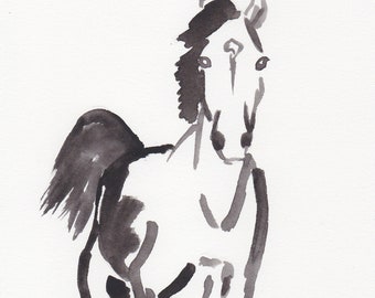 Original Art - Brush style horse, gallop, painting