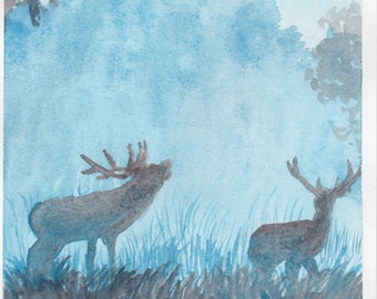 Original Art - Deer Painting, watercolor