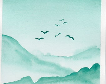 Original Art - Green Mountains, watercolor, painting