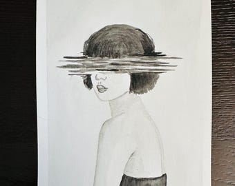 Original Painting - Glitch, watercolor, woman, portrait