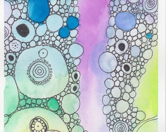 Original Art - Abstract Circles, watercolor, ink, painting