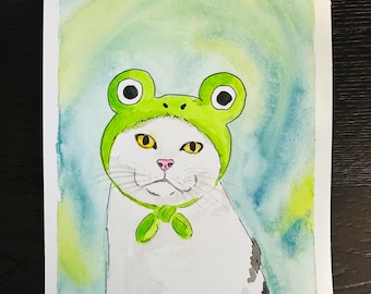 Original Painting - Fashion, cat, watercolor