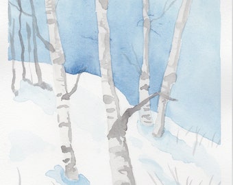 Original Art - Winter Aspens, painting, watercolor, trees