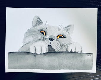 Original Painting - Chubbs the Cat, watercolor, kitty