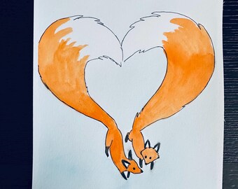Original Painting - Fox Love, watercolor, art