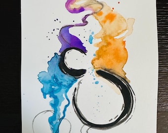 Original Painting - Abstract Circles, Enso, watercolor, art