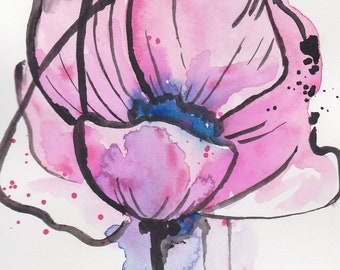 Original Art - Pink Flower, painting, watercolor