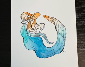 Original Painting - Fancy Goldfish, watercolor, art
