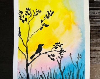 Original Painting - Bird Silhouette, watercolor