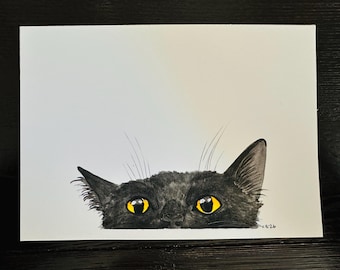 Original Painting - Black Cat, watercolor